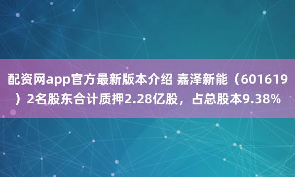 配资网app官方最新版本介绍 嘉泽新能（601619）2名股东合计质押2.28亿股，占总股本9.38%
